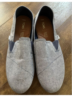 Toms Alpargata blue gray slip on shoes with shimmer size 9.5